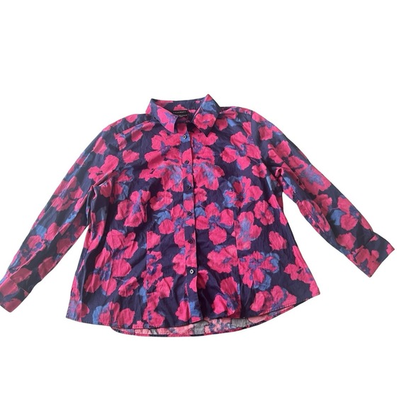 Foxcroft Tops - Foxcroft Women's XL Wrinkle Free Stretch Fitted‎ Pink Blue Abstract Long Sleeve